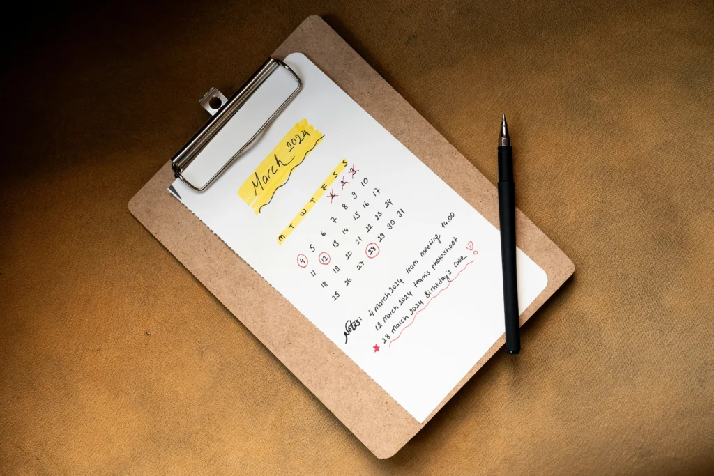 Monthly breakdown calendar with tasks and milestones