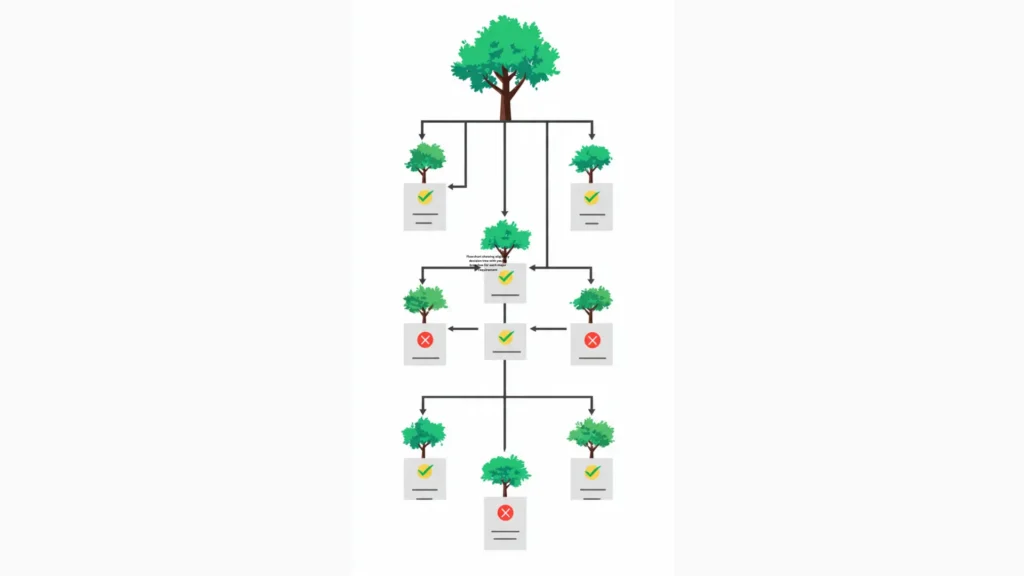 Flowchart showing eligibility decision tree with yes/no branches for each major requirement
