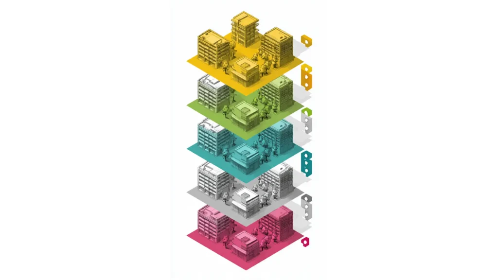 Visual diagram showing 3x3 course selection grid with university tiers