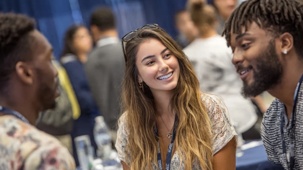 ODU students networking at a professional event or career fair