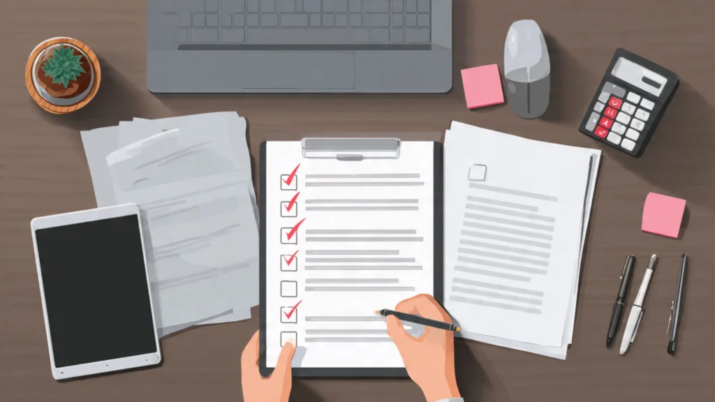 documents checklist or a professional at a desk here