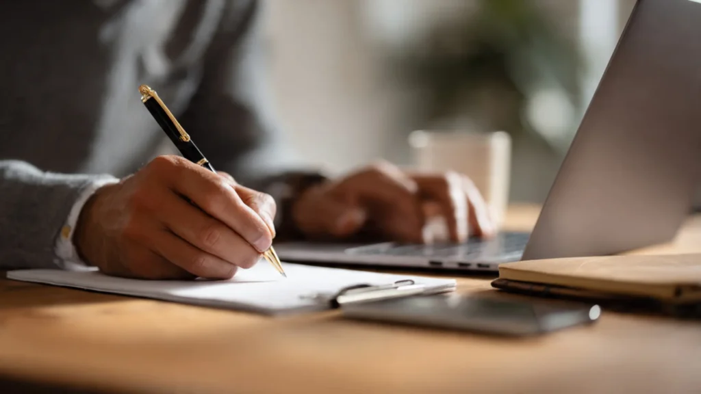 someone drafting a professional motivation letter on a laptop