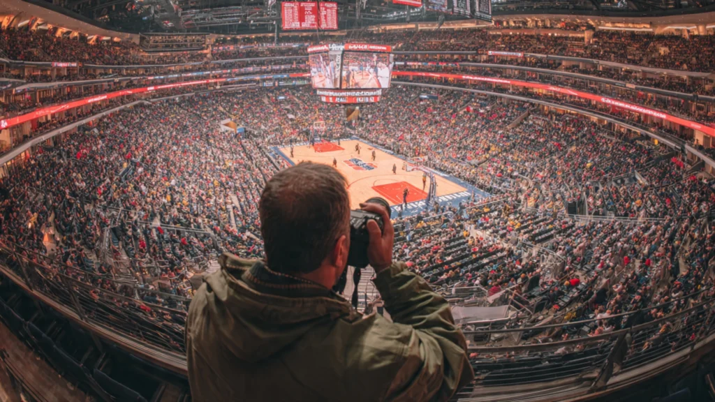 sports photographer courtside at an NBA game here